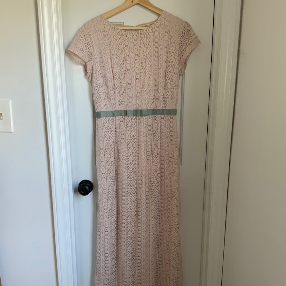 Pale Pink Lace Gown with Keyhole Back
